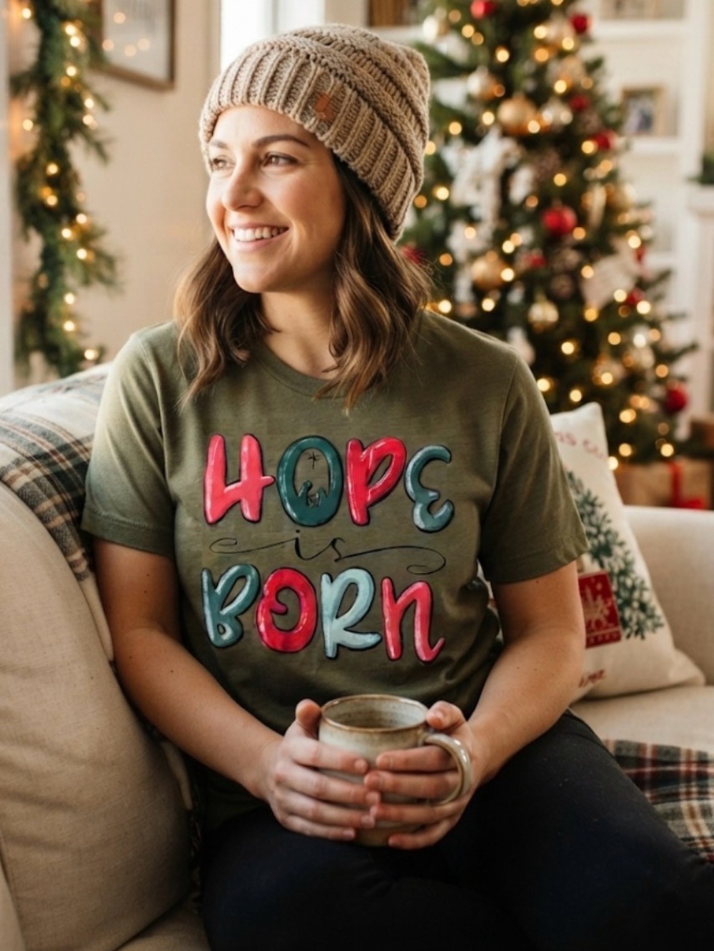 Love Faith Christmas Short‎ Sleeve Tee Heather Sage Christian